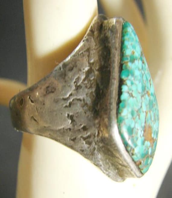 Large Dramatic Sterling and Turquoise Ring, Diamo… - image 10