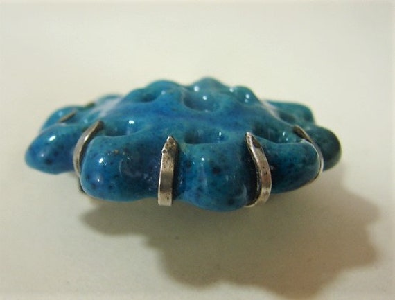 1960s Biomorphic Turquoise Faience and Silver Bro… - image 3