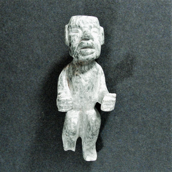 Meso American Green Stone Figure, Standing Hunchback Man,  Precolumbian Style, 20th Century Origin