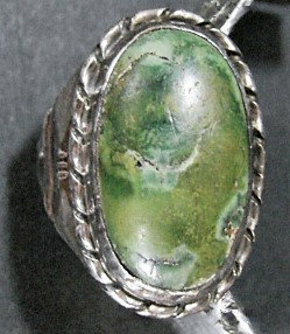 Huge Sterling Green Stone Ring, 9 1/2", Antique o… - image 6