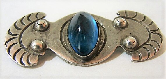 Early Taxco 980 Silver Brooch, Blue Stone, Safety… - image 9