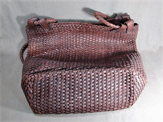 Huge J Peterman Woven Leather Tote Bag, Deep Brow… - image 6