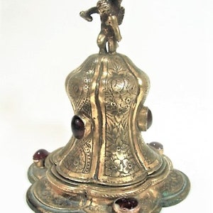 Gilt Bronze Bell with Oval Ruby Cabochons on Bronze Base with Jewels - 18th Century