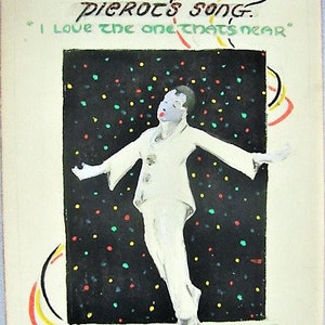 Gouache &quot;Pierot&#39;s Song&quot; Illustration - 1940&#39;s - Artist Signed