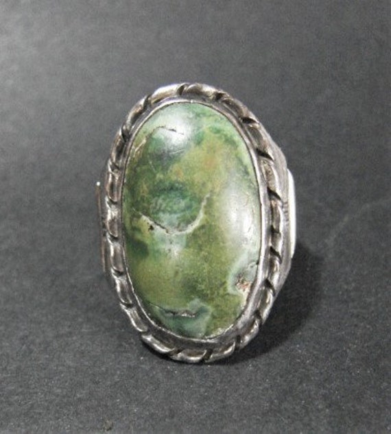 Huge Sterling Green Stone Ring, 9 1/2", Antique o… - image 2