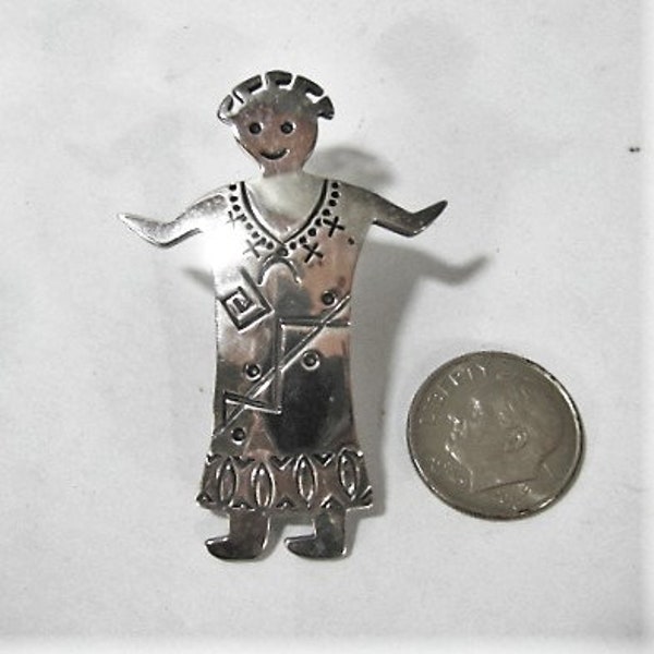 Wilson Padilla Sterling Navajo Woman Brooch or Tie Tack