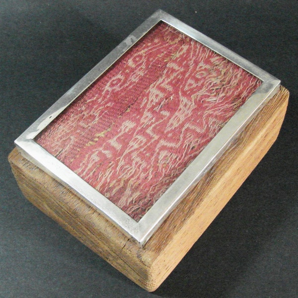 Precolumbian Red Textile, Framed in Silver as Box Lid, Peru, Chimu Culture