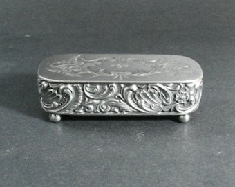 Meriden Dresser Box, Silver Plate with Repousse and Engraved Designs, Ball Feet, ca 1890