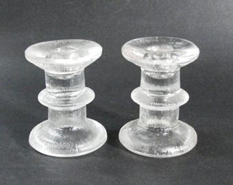 Pair Iittala Glass Candleholders, Festivo Design by Timo Sarpaneva, Finland 1960s