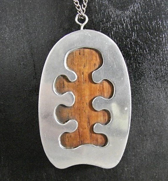 MCM Wood and Chrome Biomorphic Pendant, Original … - image 1