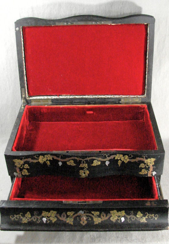 Antique Boule Inlaid Wood Jewelry Box, Lift Top with … Gem