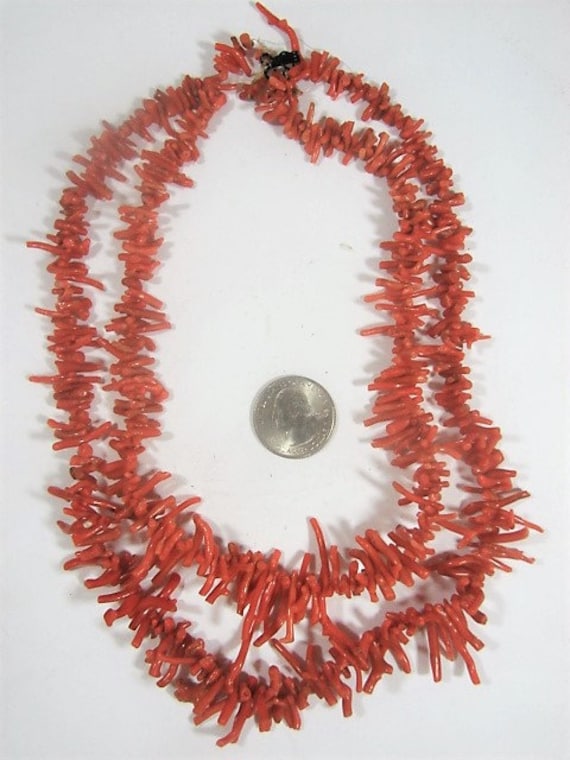 Item #1019B- Rare Navajo Double Strand Mediterranean Branch Coral Cluster  Necklace by EM Teller —Mens and Womens Native American Various Stone  Necklaces