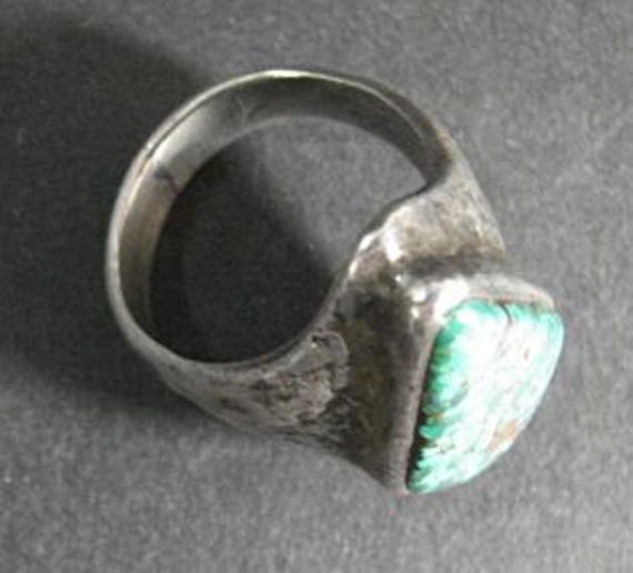 Large Dramatic Sterling and Turquoise Ring, Diamo… - image 2