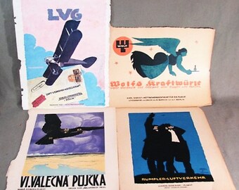 4 Original WWI Prints of Poster Designs, Germany ca 1915, Political Propaganda, Artist Signed