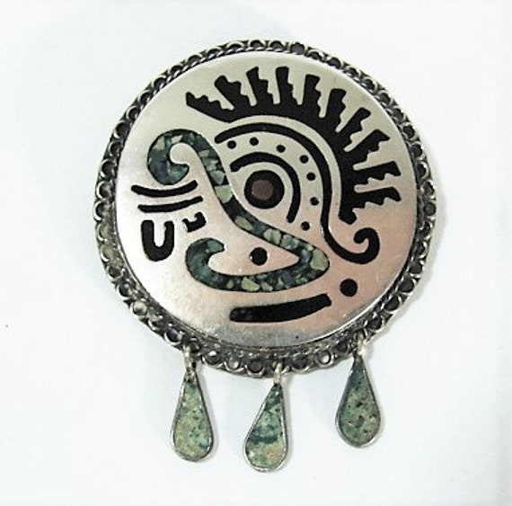 Mexico Sterling Brooch Pre-Columbian Design, Mosa… - image 1