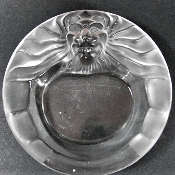 Rene Lalique Lion's Head Bowl, Incised Script Signature AS IS