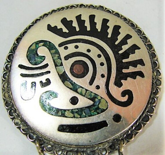 Mexico Sterling Brooch Pre-Columbian Design, Mosa… - image 3