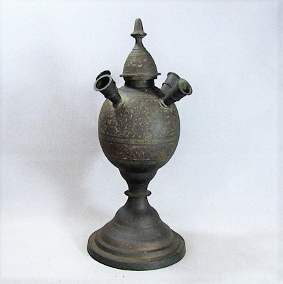Brass Hookah Base India 4 Hose Ports Engraved and Colored Etsy