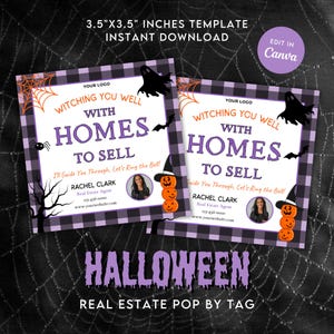 Halloween Realtor Pop by Tag, Real Estate Halloween Pop by Tags ,Fall Real Estate Marketing, Realtor Halloween Gift Tag, Canva Template