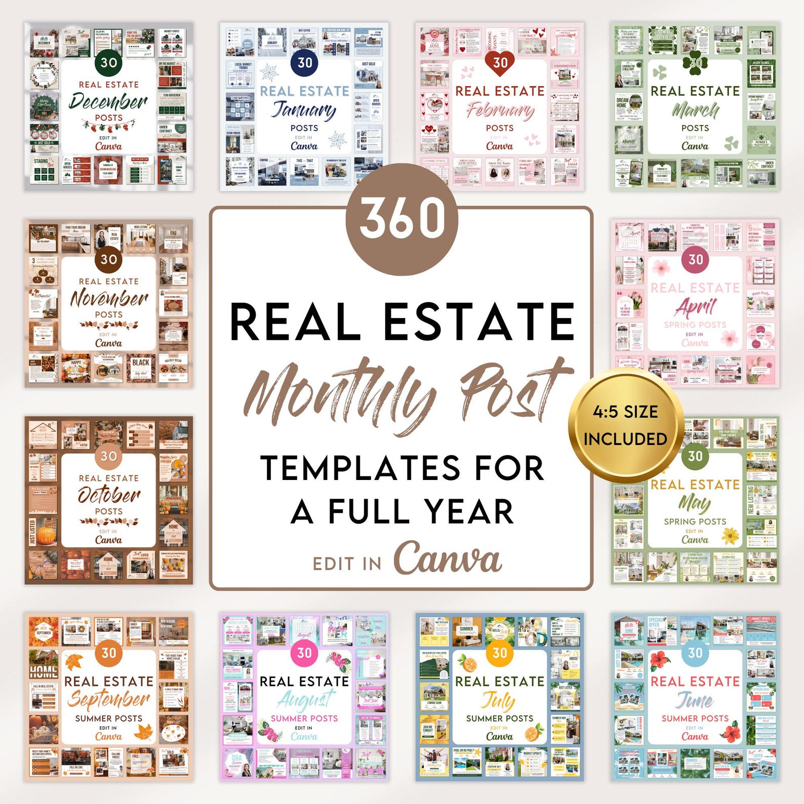 Real Estate Instagram Posts Bundle, Realtor Full Year Posts Bundle, 12 ...