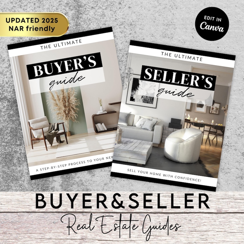 Real Estate Buyer and Seller Guide Bundle, NAR Friendly Guide, Realtor Listing Presentation, Agent Commission Sheet, Canva Template image 1