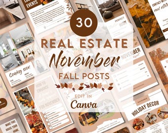 November Realtor Social Media Post Templates, Fall Real Estate Instagram Posts, Real Estate Agent Posts, Autumn Realtor Marketing