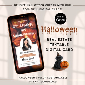 Halloween Real Estate Digital Business Card, Halloween Realtor Textable Card, Real Estate Text Message Template, H1