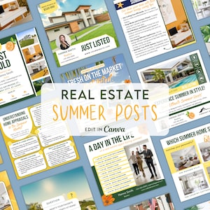 Summer Real Estate Instagram Posts, Summer Realtor Social Media Template, Summer Marketing Template, July Summer Branding, Canva Template