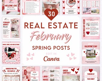 Valentine&#39;s Day Realtor Instagram Posts, February Real Estate Social Media Template, Spring Marketing Canva Templates F02