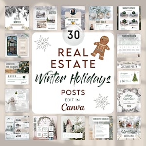 Christmas Realtor Instagram Post Templates, Winter Holidays Real Estate Social Media Posts, New Year Realtor Marketing Posts B2