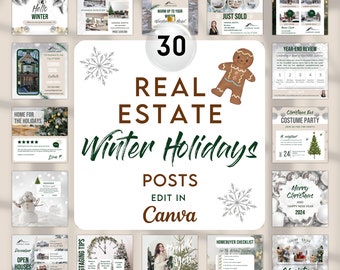 Christmas Realtor Instagram Post Templates, Winter Holidays Real Estate Social Media Posts, New Year Realtor Marketing Posts B2
