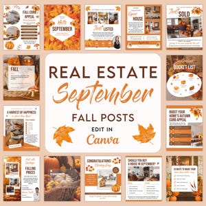 Publicaciones de Instagram para inmobiliarias de septiembre, plantillas de redes sociales para agentes inmobiliarios de otoño, publicación de Instagram para inmobiliarias de otoño, marketing inmobiliario de otoño, Canva