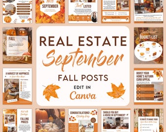 September Real Estate Instagram Posts, Fall Realtor Social Media Templates, Autumn Real Estate Instagram Post, Fall Realtor Marketing, Canva