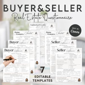 Real Estate Buyer and Seller Questionnaire, Realtor Consultation Questionnaire, Home Features Checklist, Realtor Intake Form, Canva Template