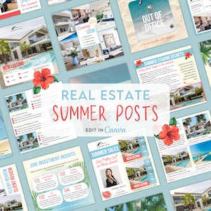 Real Estate Summer Posts, Realtor Summer Instagram Posts,Real Estate Social Media Template,Realtor Summer Branding,June posts,Canva Template