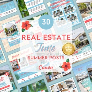 June Realtor Instagram Posts, Summer Real Estate Social Media Template,Summer Marketing Template, Realtor Summer Branding,Canva Template J06