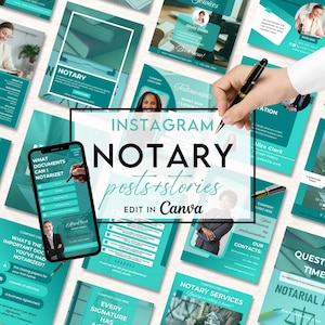 Notary Social Media Templates bundle, Notary Instagram Posts and Stories, Mobile Notary Services, Luxury Notary Marketing, Canva Template