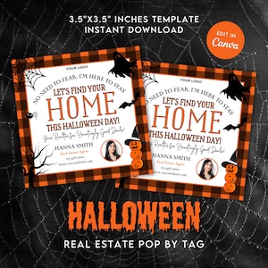 Real Estate Halloween Pop by Tag, Realtor Halloween Pop by Tag Template,Fall Real Estate Marketing, Halloween Gift Tag, Canva Template