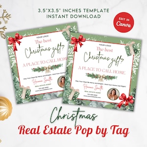 Realtor Christmas Pop by Tag, Real Estate Christmas Holidays Gift Card Template, Season Greetings Tag, Realtor Marketing, Canva Template