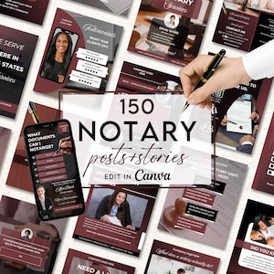 Notary Social Media Post bundle, Notary Instagram Posts, Story Templates, Mobile Notary Services, Luxury Notary Marketing, Canva Template