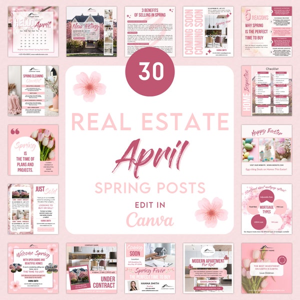 April Realtor Instagram Posts, Spring Real Estate Social Media Template, Spring Marketing Templates, Realtor Spring Branding, Canva A04