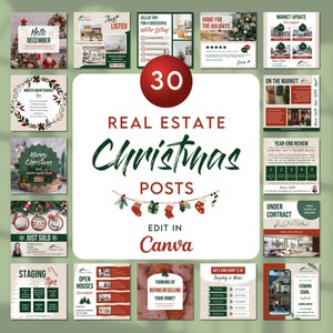 Realtor Christmas Templates, Winter Real Estate Instagram Posts, Real Estate Social Media Bundle, Realtor Holiday Marketing Posts , Canva