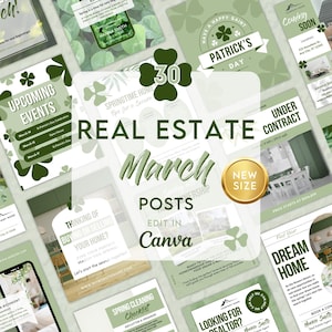 March Realtor Instagram Posts, Spring Real Estate Social Media Template, March Marketing Templates, Realtor Spring Branding, Canva M03