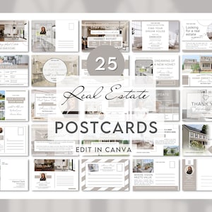Plantillas de postales de bienes raíces, paquete de 25 postales de agentes inmobiliarios, marketing de agentes inmobiliarios, diseño de postales de propiedades, postal de actualización de mercado