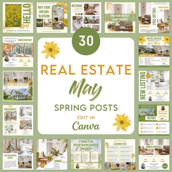 May Realtor Instagram Posts, Spring Real Estate Social Media Template,Spring Marketing Templates, Realtor Spring Branding,Canva Template M05