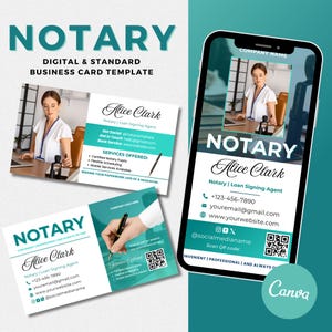 Notary Public Business Card, Notary Digital Card Template, Business card for Notaries, Loan Signing Agent Business Card, Canva Template