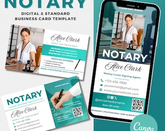 Notary Public Business Card, Notary Digital Card Template, Business card for Notaries, Loan Signing Agent Business Card, Canva Template