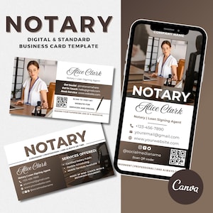 Notar Visitenkarten Vorlage, Notar Digitale Karte Bearbeitbare Vorlage, DIY Notardienste Visitenkarte, Loan Signing Makler Karte, Canva