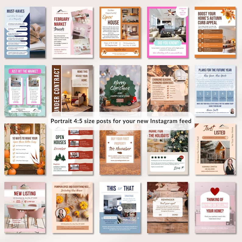 Real Estate Instagram Posts Bundle, Realtor Full Year Posts Bundle, 12 Monthly Realtor Social Media Posts , Editable Canva Post Template image 2