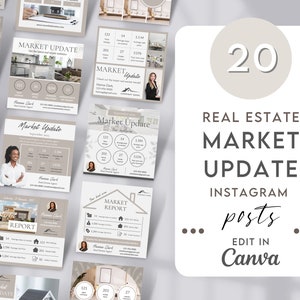 Real Estate Market Update Posts, 20 Realtor Instagram Market Update Templates, Real Estate Market Statistics Social Media Posts Beige R2